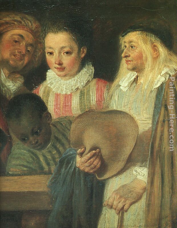 Actors from a French Theatre - detail painting - Jean-Antoine Watteau Actors from a French Theatre - detail art painting
